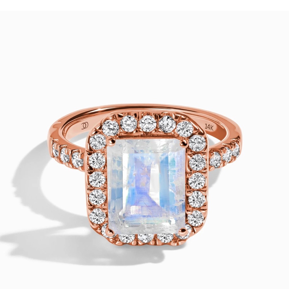 Gorgeous Moonstone/Authentic Diamonds Rose Gold Ring Size 8 - Picture 4 of 9